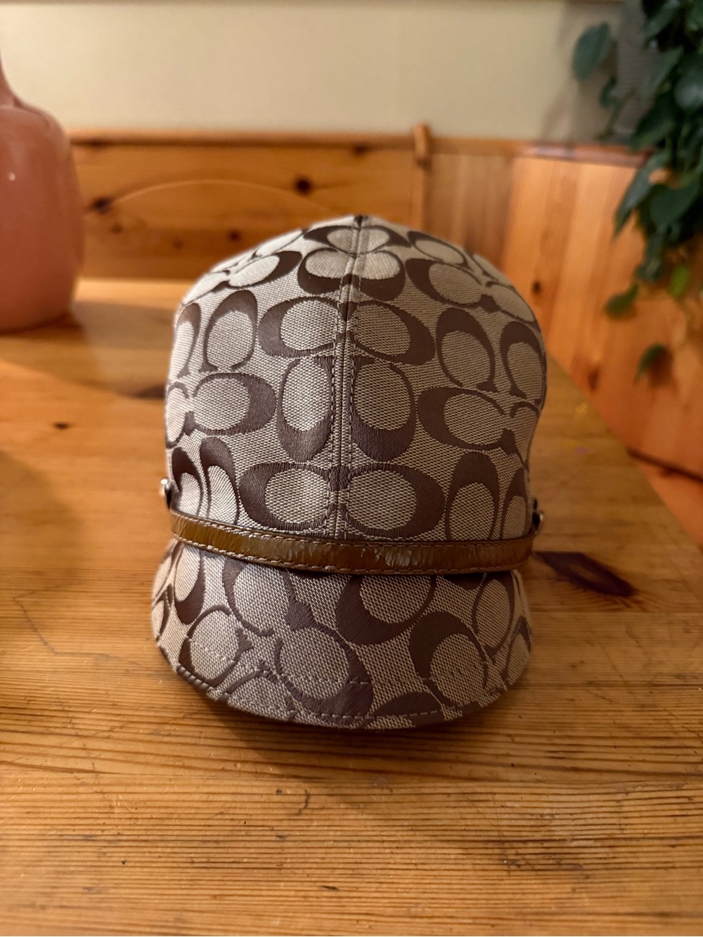 Coach Paperboy Signature-Print Tan and Brown Cap with Accent Trim